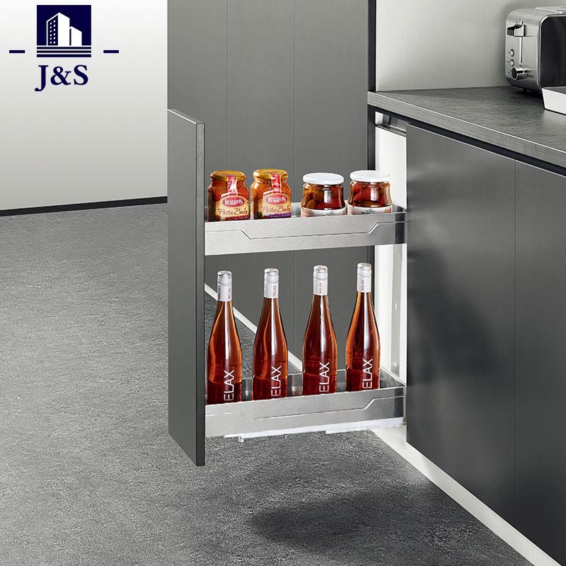 Apa introduksi saka belang stainless steel 304 bakul slamet slim rong pawon rong tingkat kanggo rempah-rempah racking game racking game?